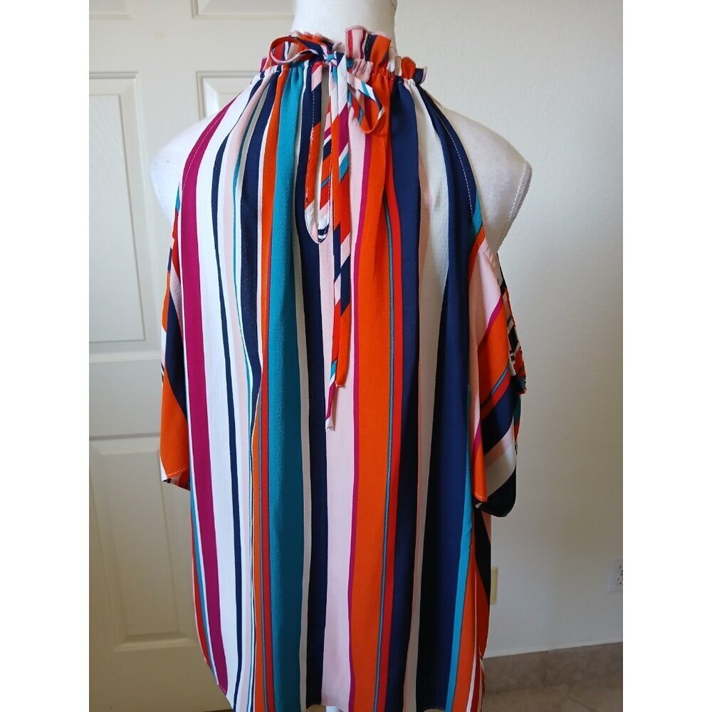 Signature Studio Off Shoulder‎ Blouse Womens XL Multi Colored Flowy Casual Boho - Picture 2 of 15